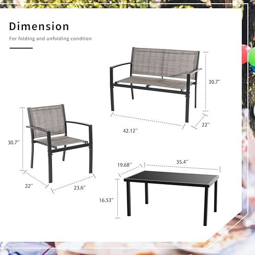 4 Pieces Patio Furniture Set with Glass Coffee Table R455596