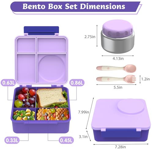 8oz Leak-Proof 4 Compartment Bento Lunch Box Set with Thermo Food Jar and Insulated Bag C6384