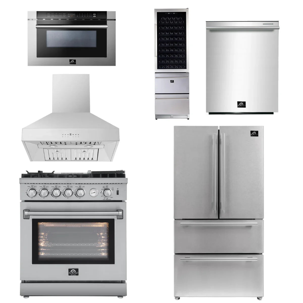 30 Gas Range with Airfryer, Range Hood, 36 Refrigerator, Dishwasher, Microwave Drawer, Wine Cooler I604