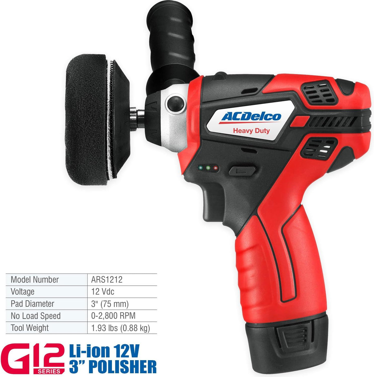 12V Cordless 3" Mini Polisher Tool Set with 2 Li-ion Batteries, Charger, and Accessory Kit I119