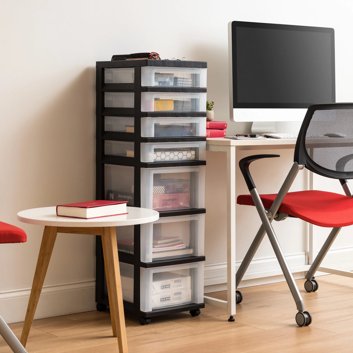 7 Drawer Rolling Storage Cart with Organizer Top, Black I23779