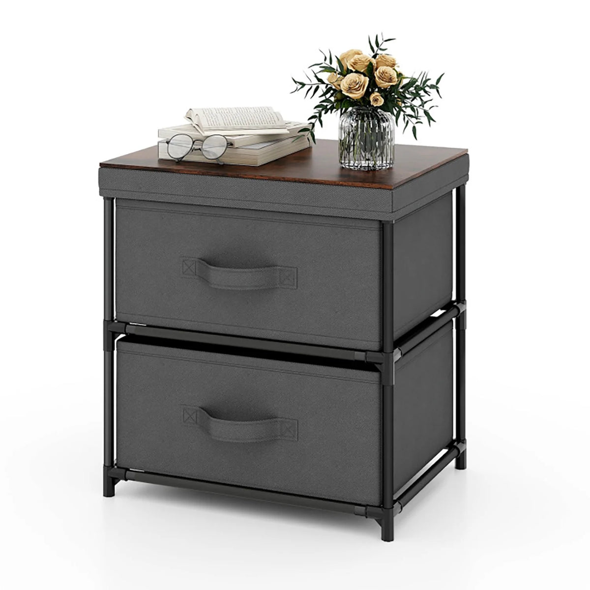 Grey Rustic Brown 2 Drawer Nightstand H773