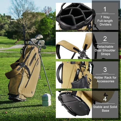 Lightweight Golf Stand Bag with 7 Way Dividers and 5 Pockets Y196922