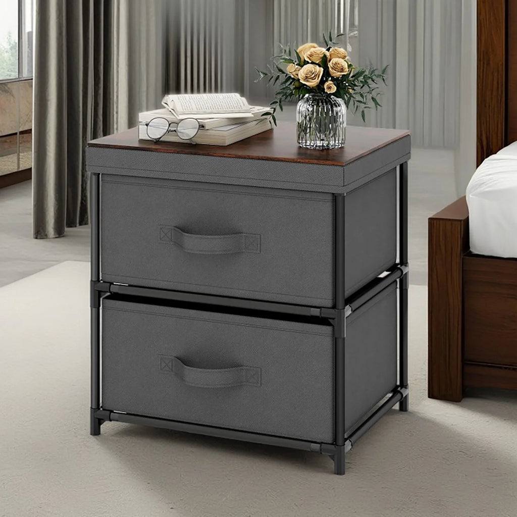 Grey Rustic Brown 2 Drawer Nightstand H773