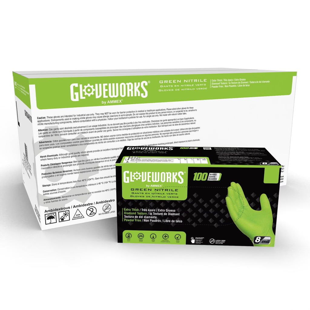 Green Nitrile Disposable Gloves 8 Mil, Large, 1000/Case R528