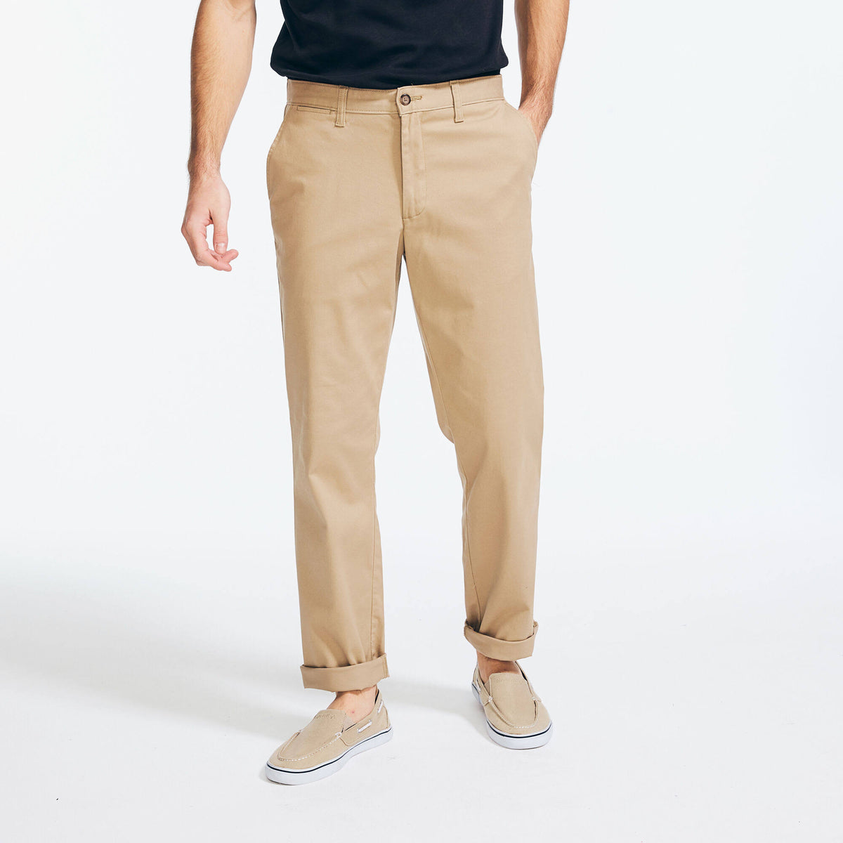 Men's Classic Fit Wrinkle-Resistant Deck Pant Khaki Beach, 34x34 Z594263