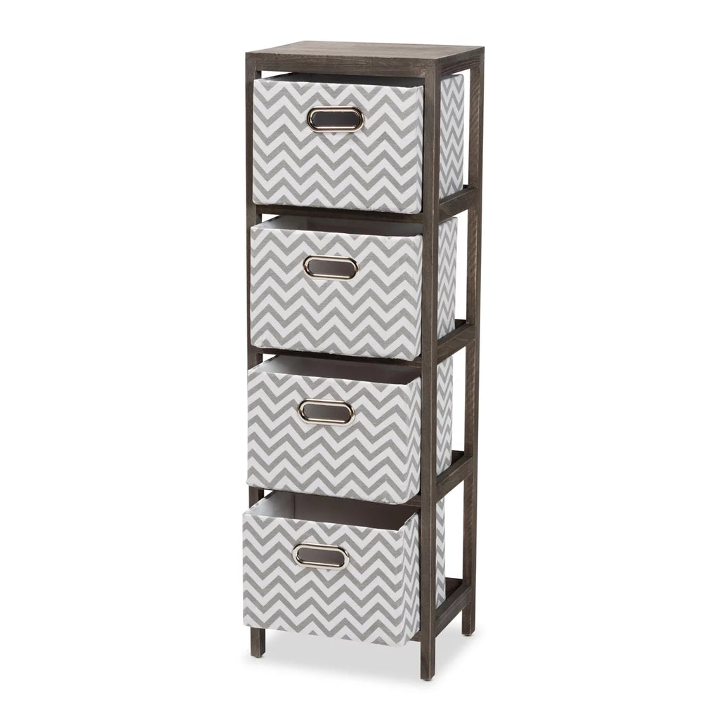 Grey and White Fabric 4-Basket Tallboy Storage Unit C5680