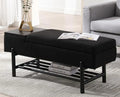 Leather Ottoman Bench with Wood Shoe 45 Inches PU Black W1646