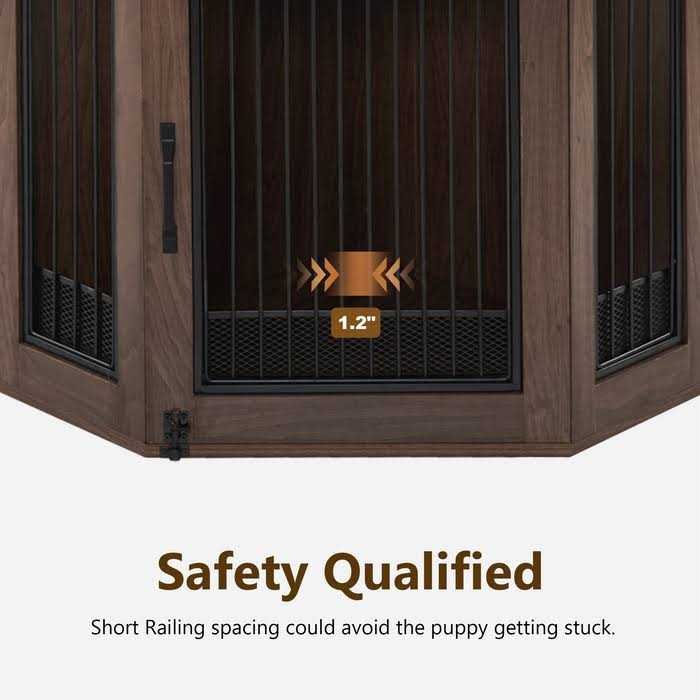 Corner Dog Crate Furniture with Glass Shelves Wooden Dog Kennel with Door D538883