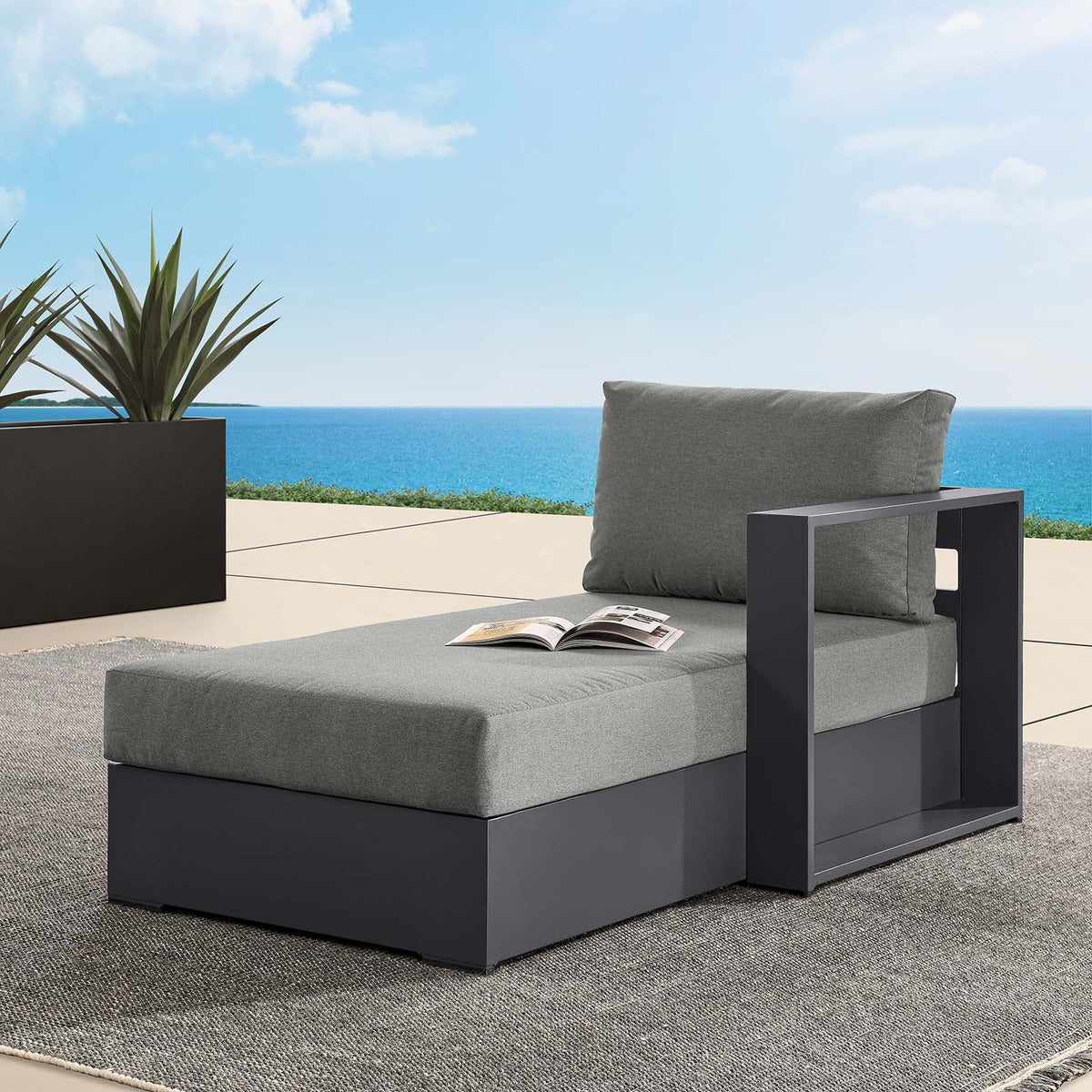 Gray Powder-Coated Aluminum Outdoor Chaise Lounge B711