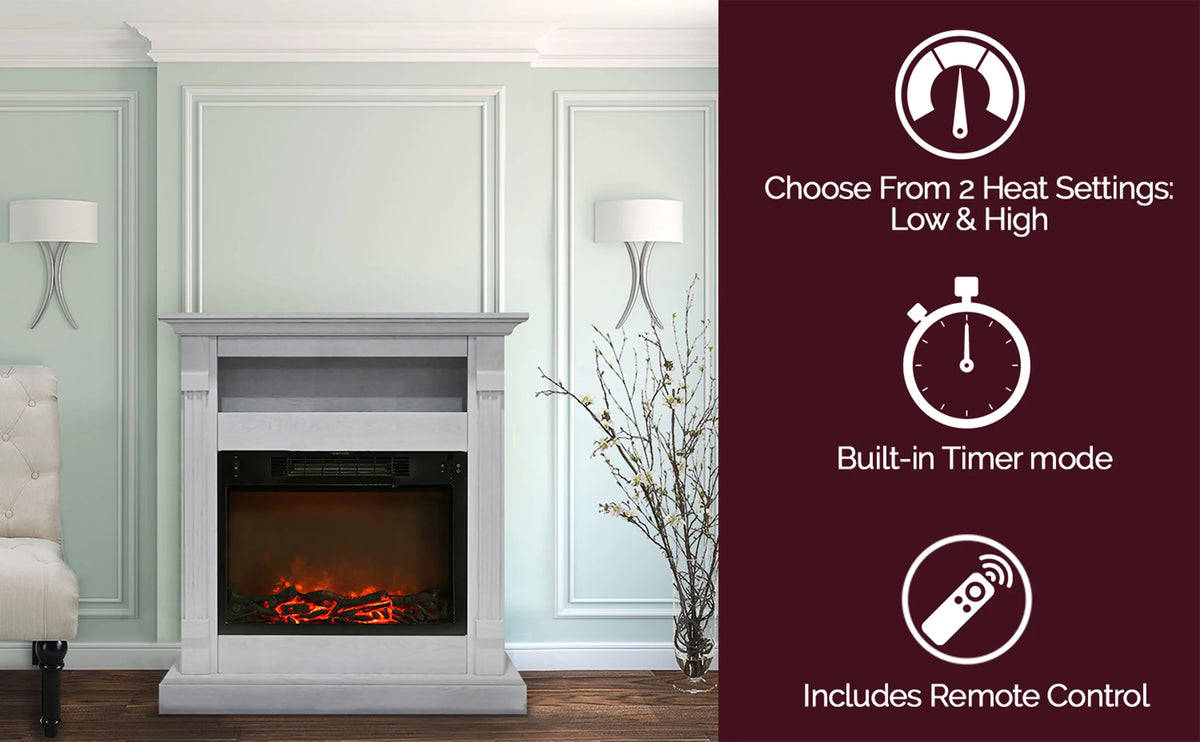 34" Freestanding White Electric Fireplace Heater with Storage Shelf & Remote Control L76137