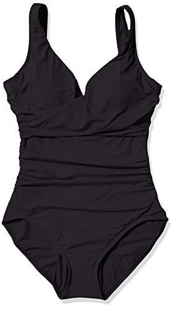 Black Pavilion Draped V-Neck One-Piece Swimsuit U23777