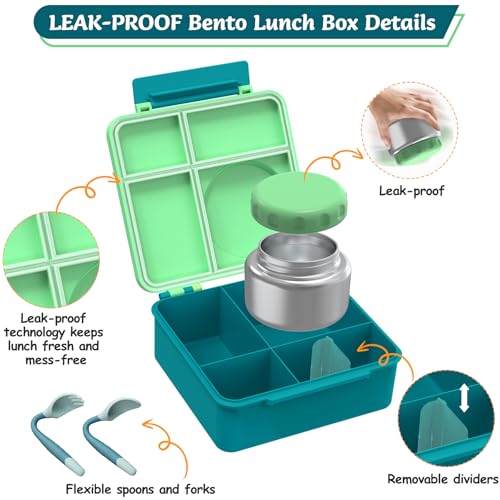 8oz Leak-Proof 4 Compartment Bento Lunch Box Set with Thermo Food Jar and Insulated Bag C6384