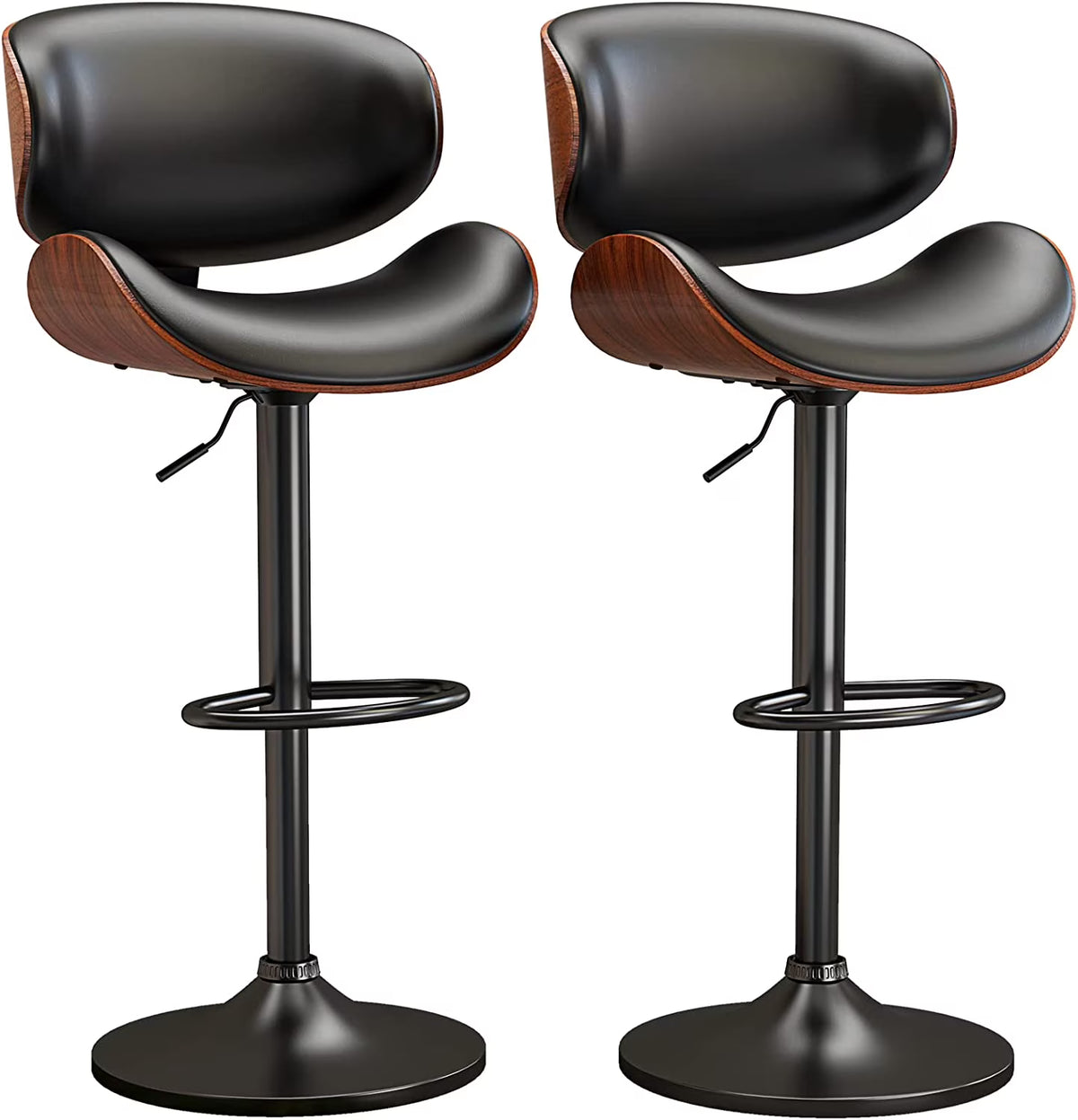 Swivel Bar Stools Set of 2, Adjustable PU Leather with Back and Footrest X625