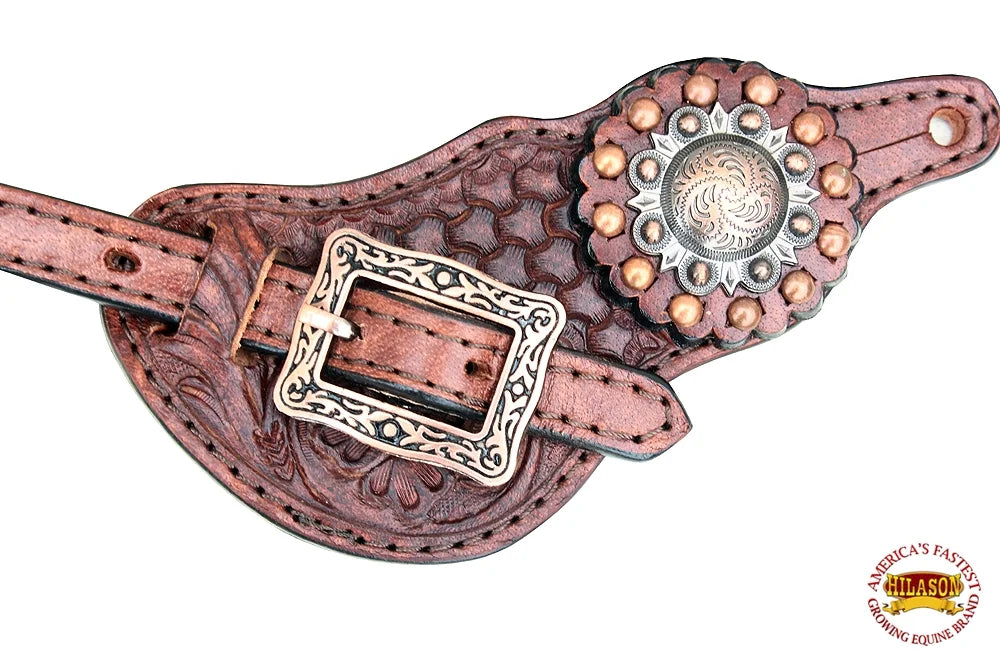 Copper Leather Spur Straps With Studs And Concho G568662
