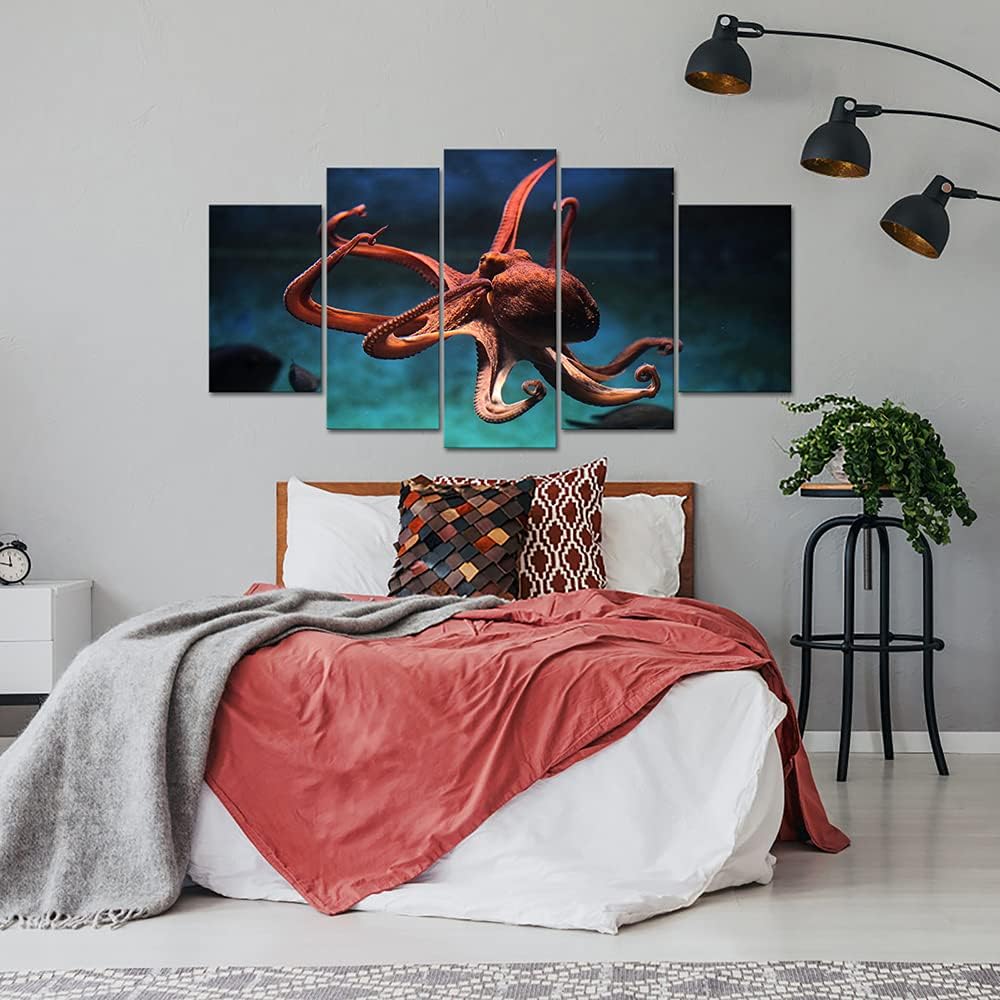 5 Piece Blue Octopus Canvas Wall Art P413