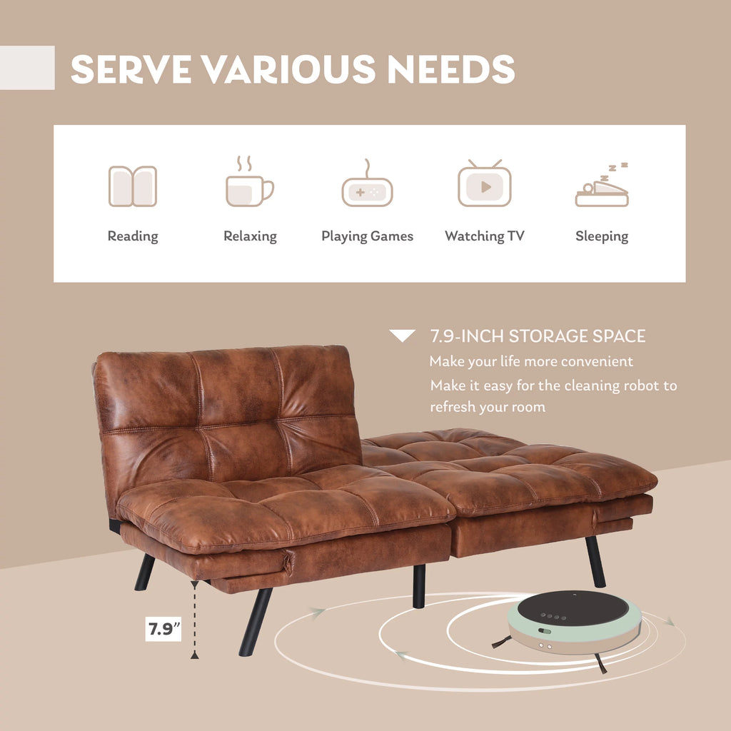 Brown Convertible Memory Foam Futon Sofa Bed Q3905