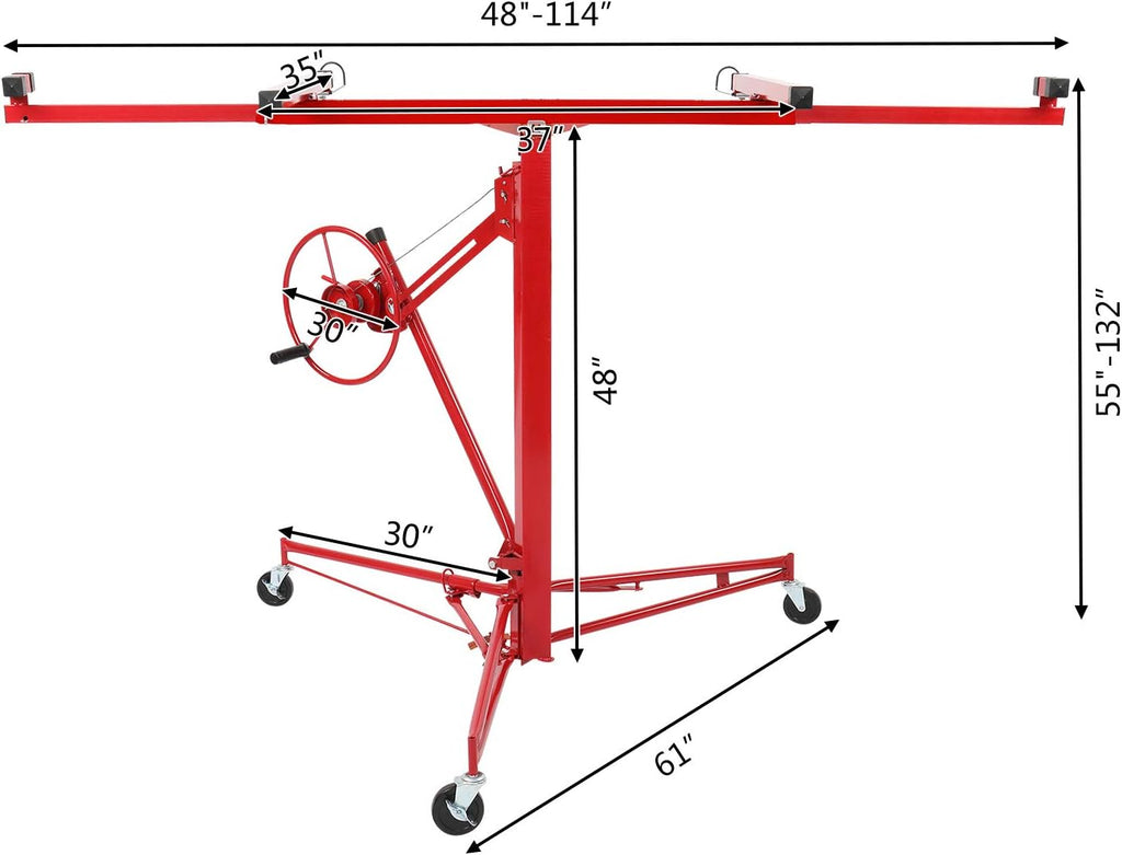 11 FT Drywall Lift Portable Panel Hoist with Adjustable Telescopic Arm Lockable Caster Wheel P1871
