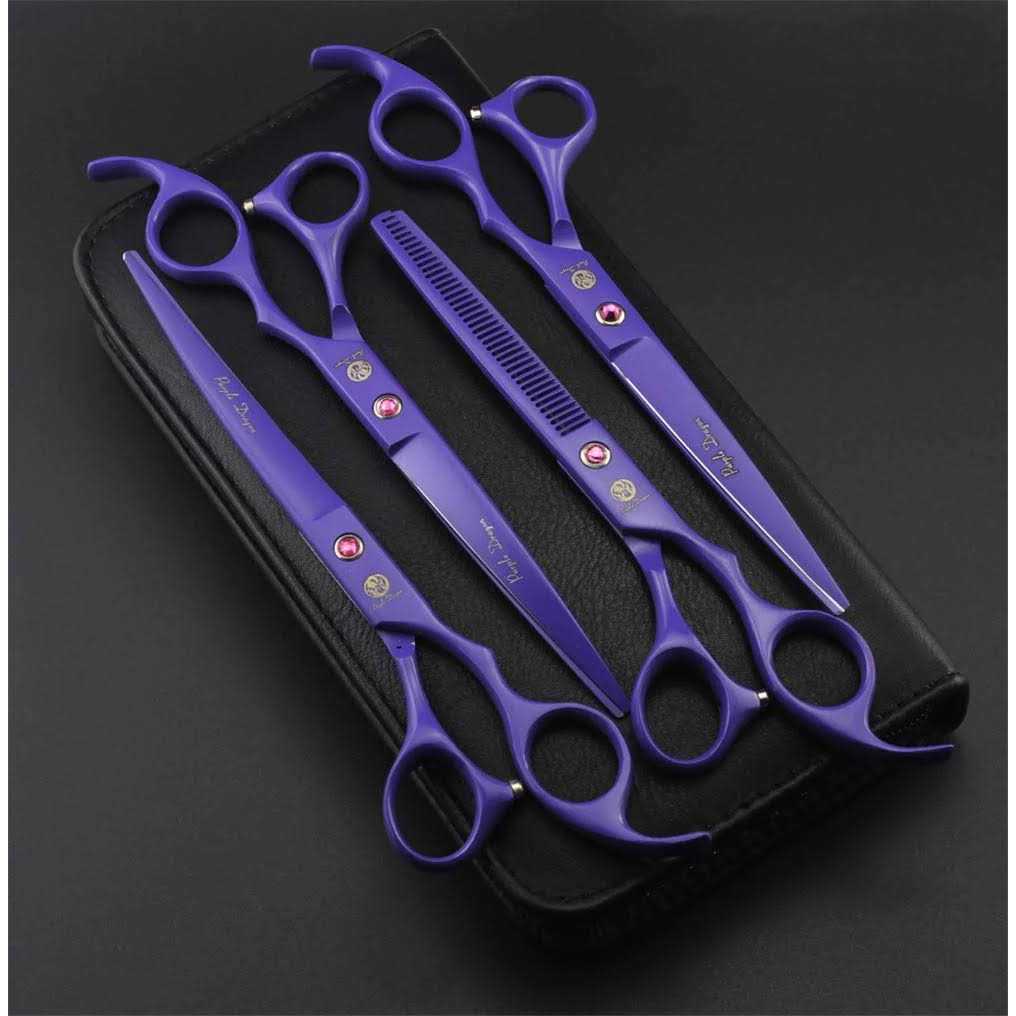 7.0 inch 4PCS Pet Grooming Scissors Kit Steel Straight Curved Thinning Blade B281149