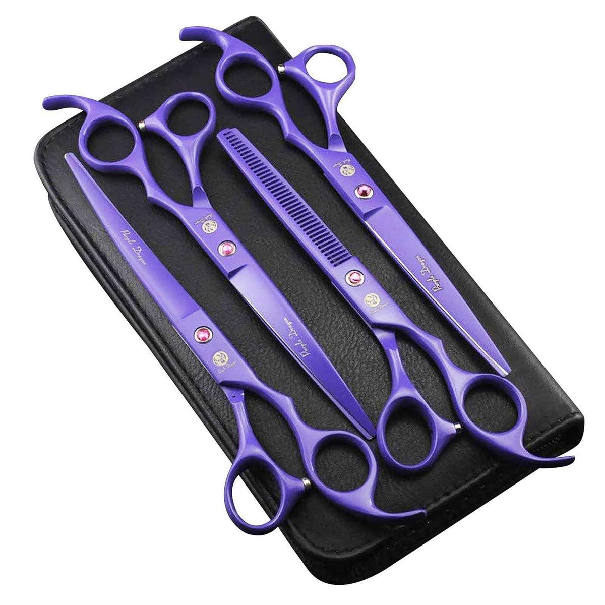 7.0 inch 4PCS Pet Grooming Scissors Kit Steel Straight Curved Thinning Blade B281149