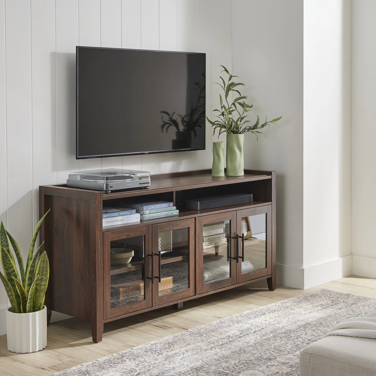 Farmhouse TV Stand for TVs up to 65, Light Honey Finish W43579