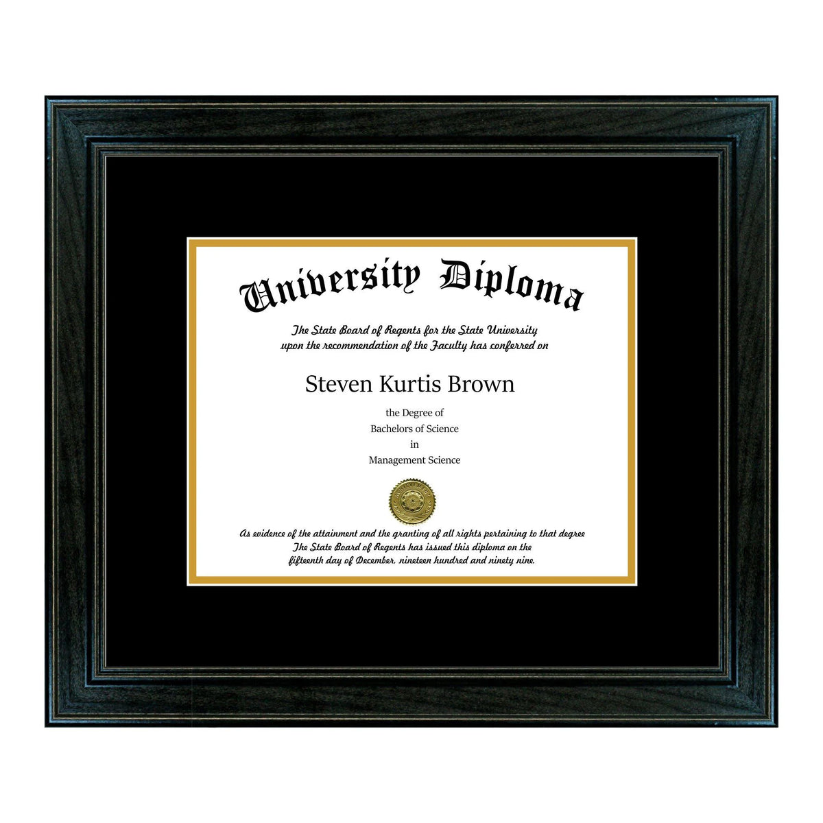 Black 1.5x22 Single Diploma Frame with Double Matting K6193